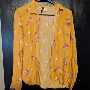 Yellow floral button up shirt